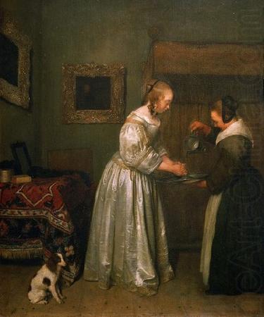 A lady washing her hands., Gerard ter Borch the Younger